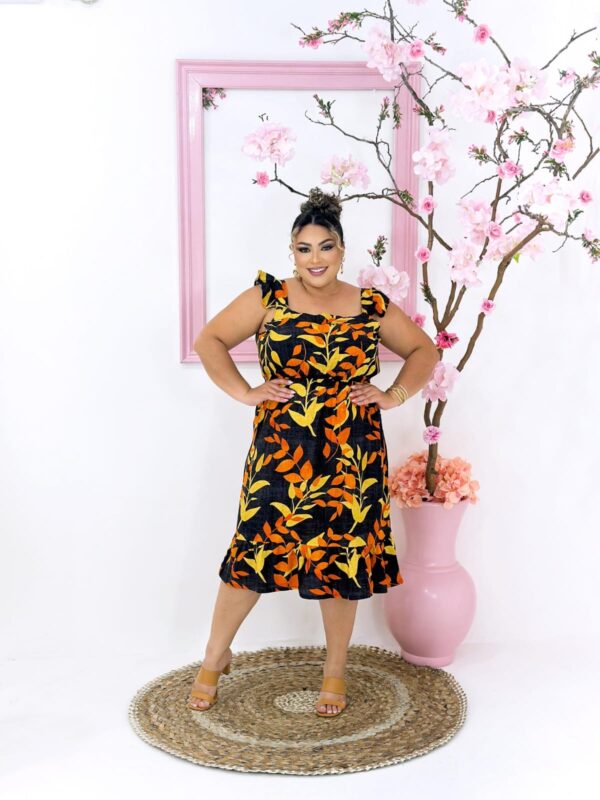 Vestido midi Preto com estampa